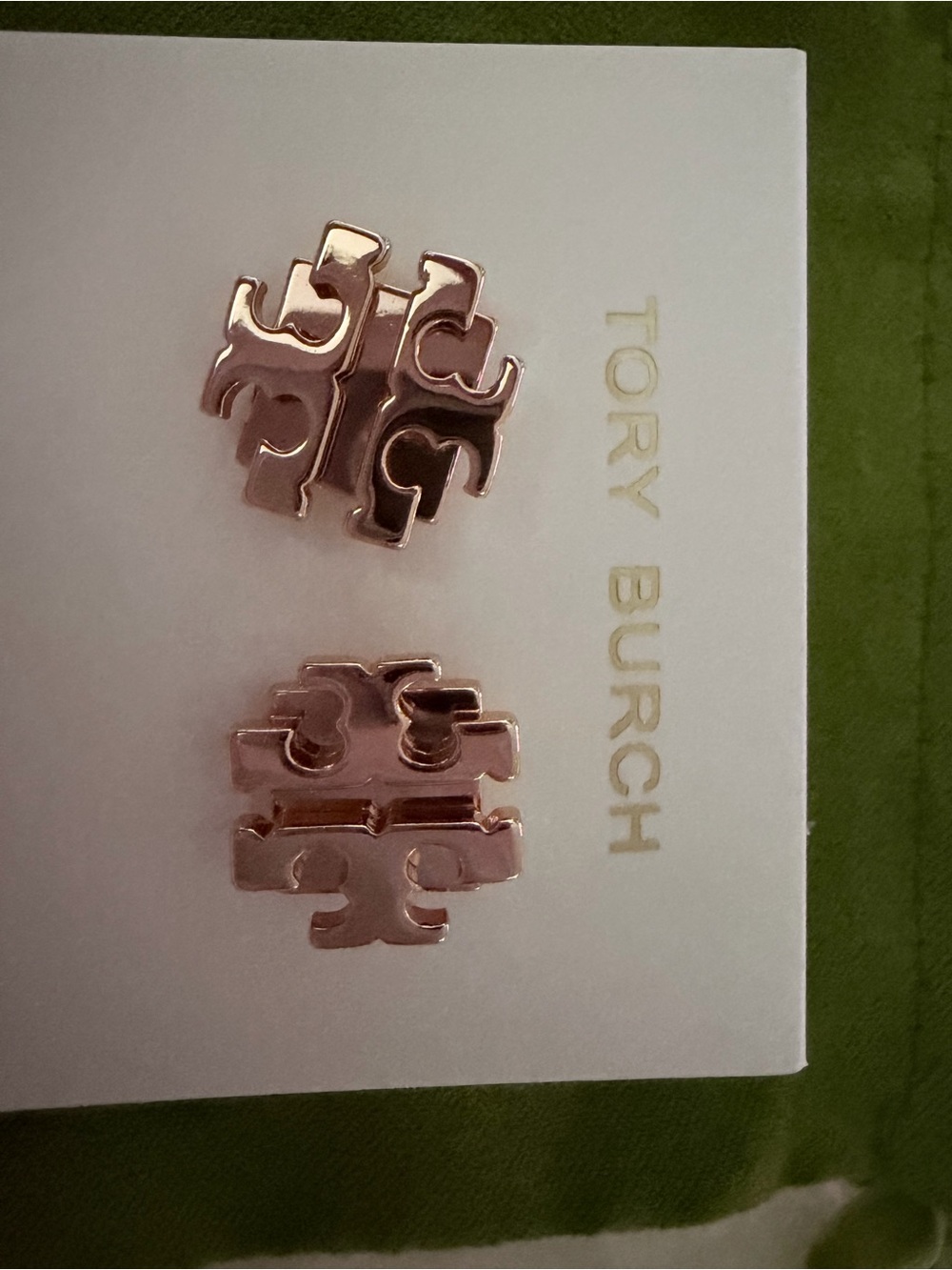 Tory Burch Rose Gold Double-T Logo Stud Earrings - Picture 2 of 7